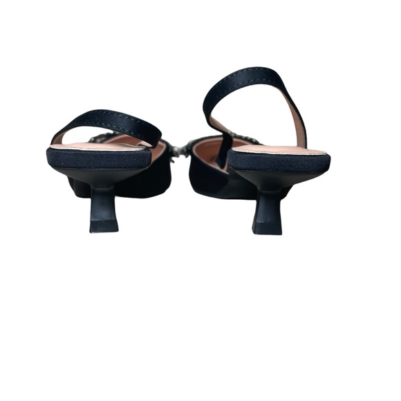 NWT Black Kitten Sling Back Heel With Rhinestone Bow On Toe Size EUR 38 US 7.5 - Picture 8 of 10